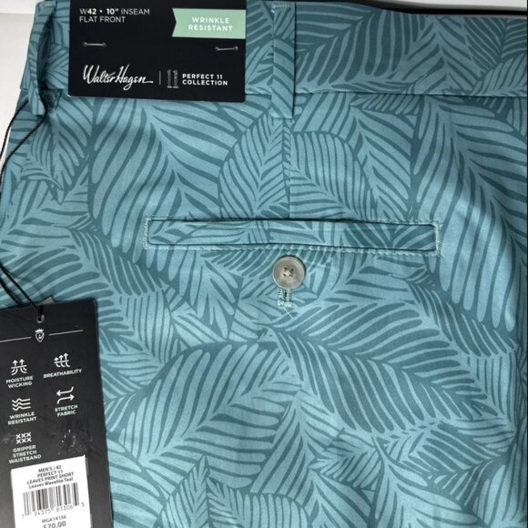 New Walter Hagen Perfect 11 Leaves Print WaveLight Shorts Size 42 Blue Teal - Picture 4 of 8